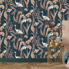 Oriental Birds Wallpaper Navy Orange