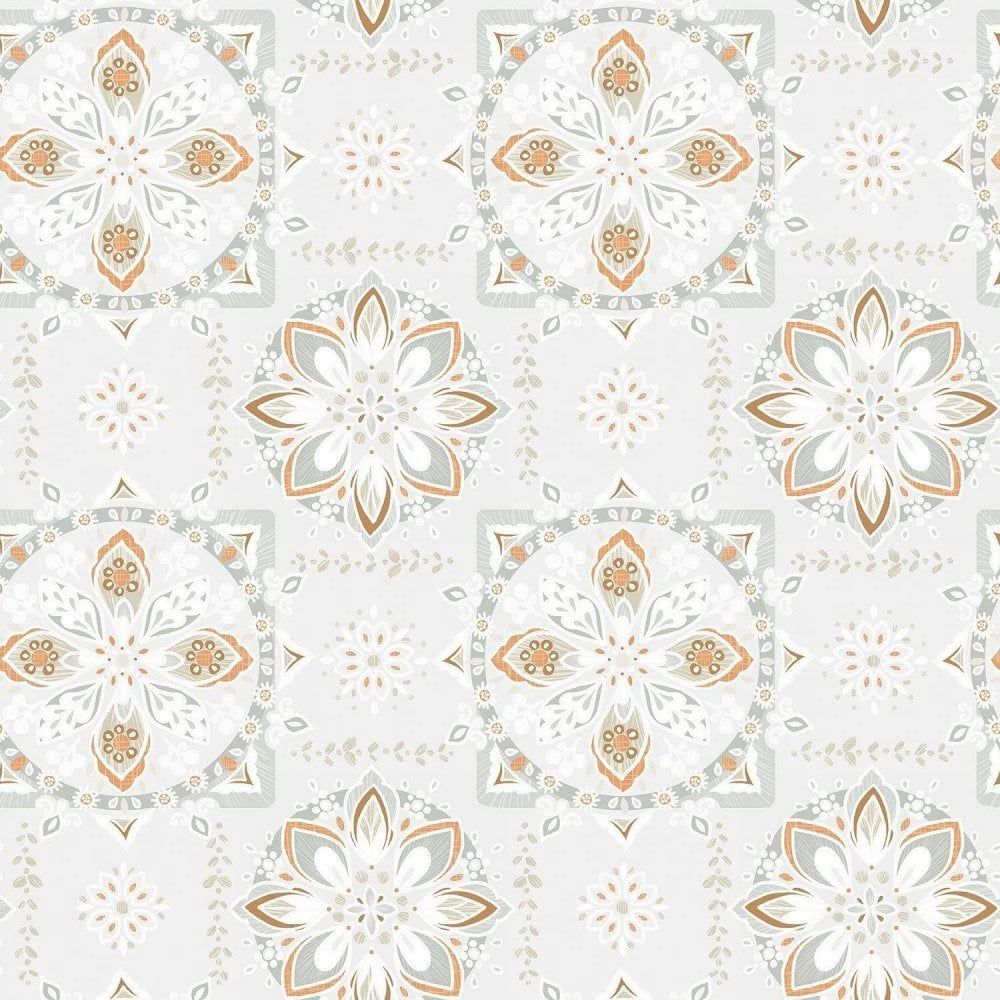 Galerie Anthologie Tile Effect Wallpaper Seville Orange, Grey Or Ocean Blue