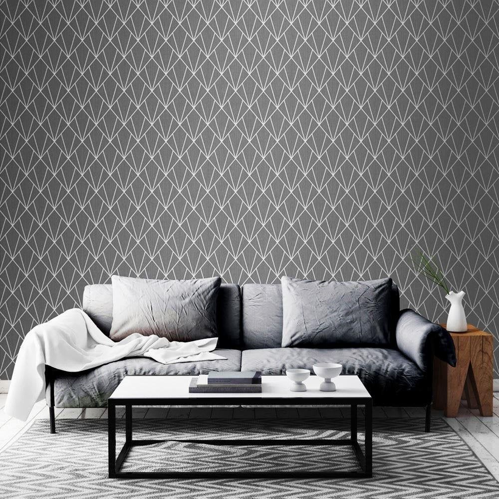 Muriva Indra Geometric Wallpaper Charcoal 154104