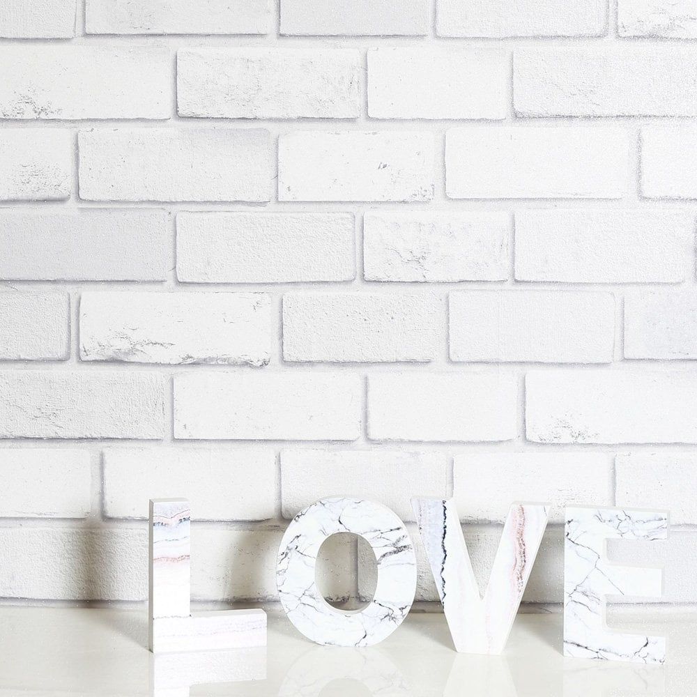 Diamond 3D Brick Wall Glitter Wallpaper White Sparkle