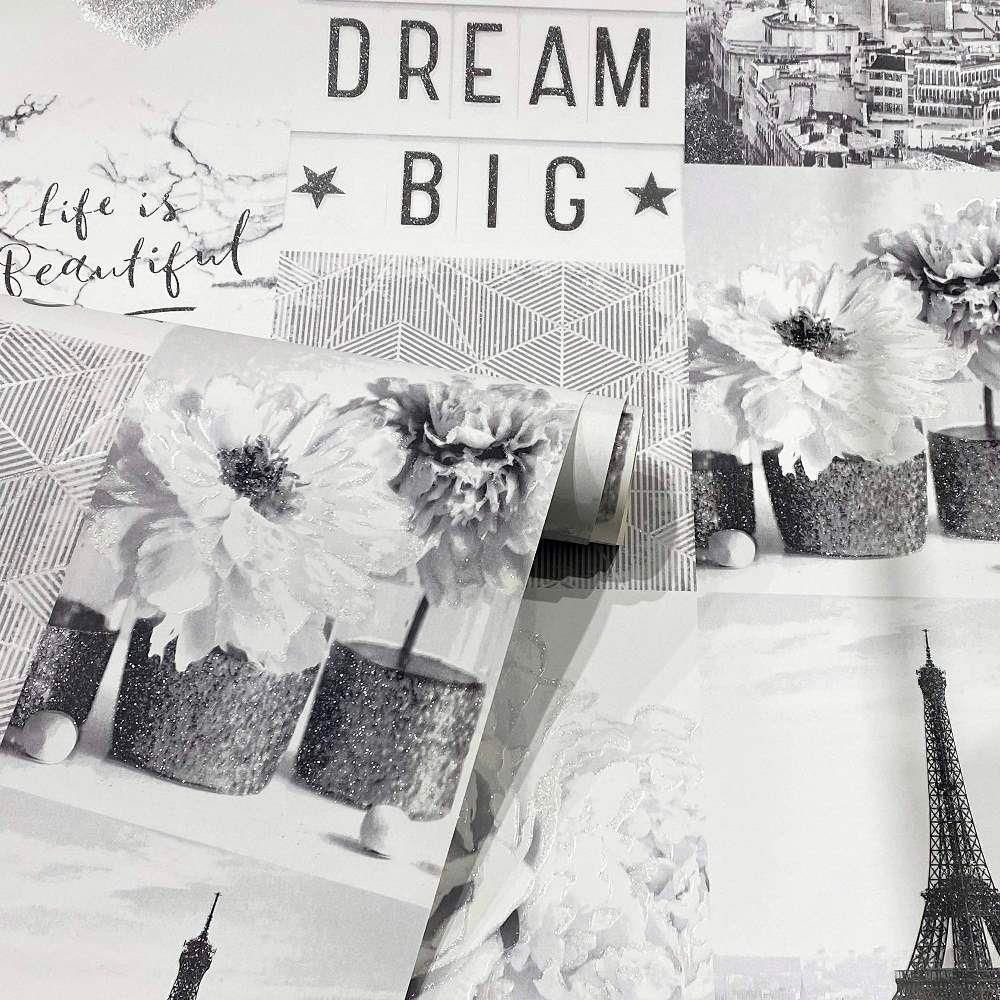 Arthouse Life Is Beautiful Paris Collage Wallpaper Mono Wallpaper Shop
