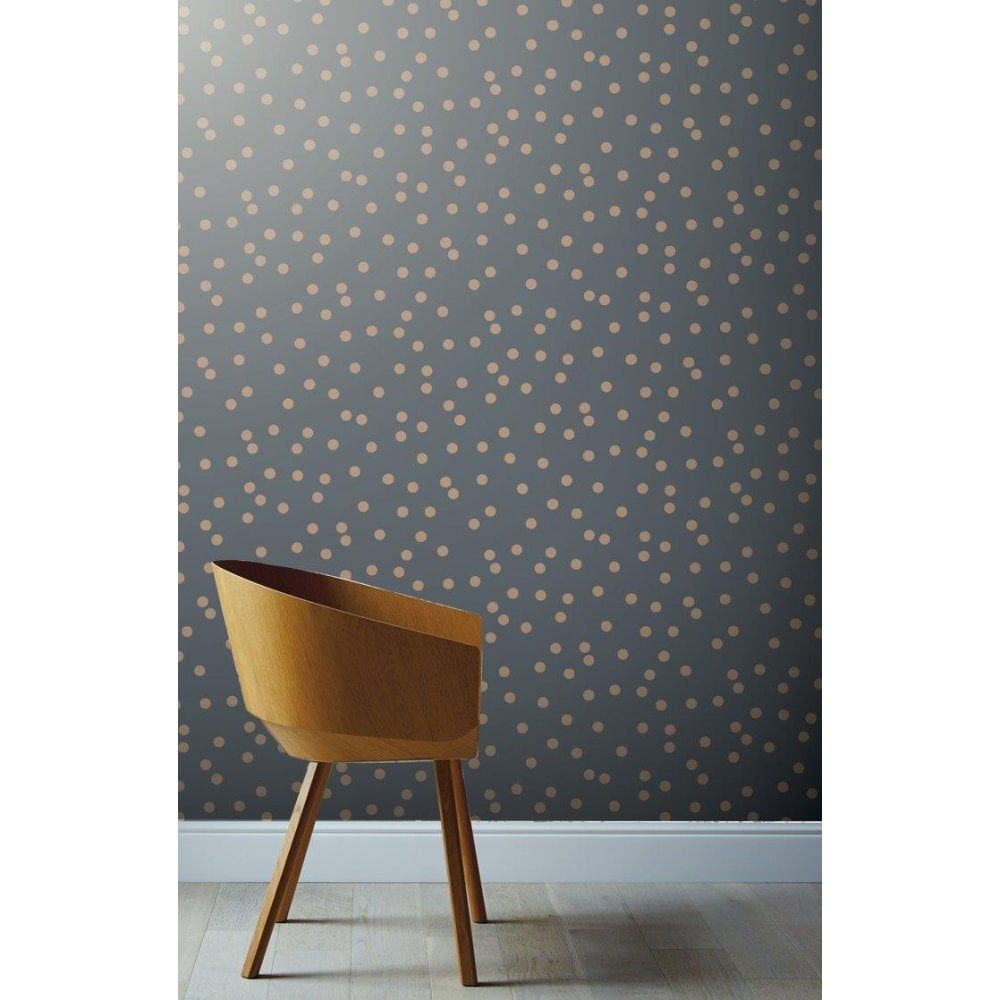 Papier Peint Métallisé à Pois Arthouse - Charbon, Or, Rose - 10.05m X 0.53m