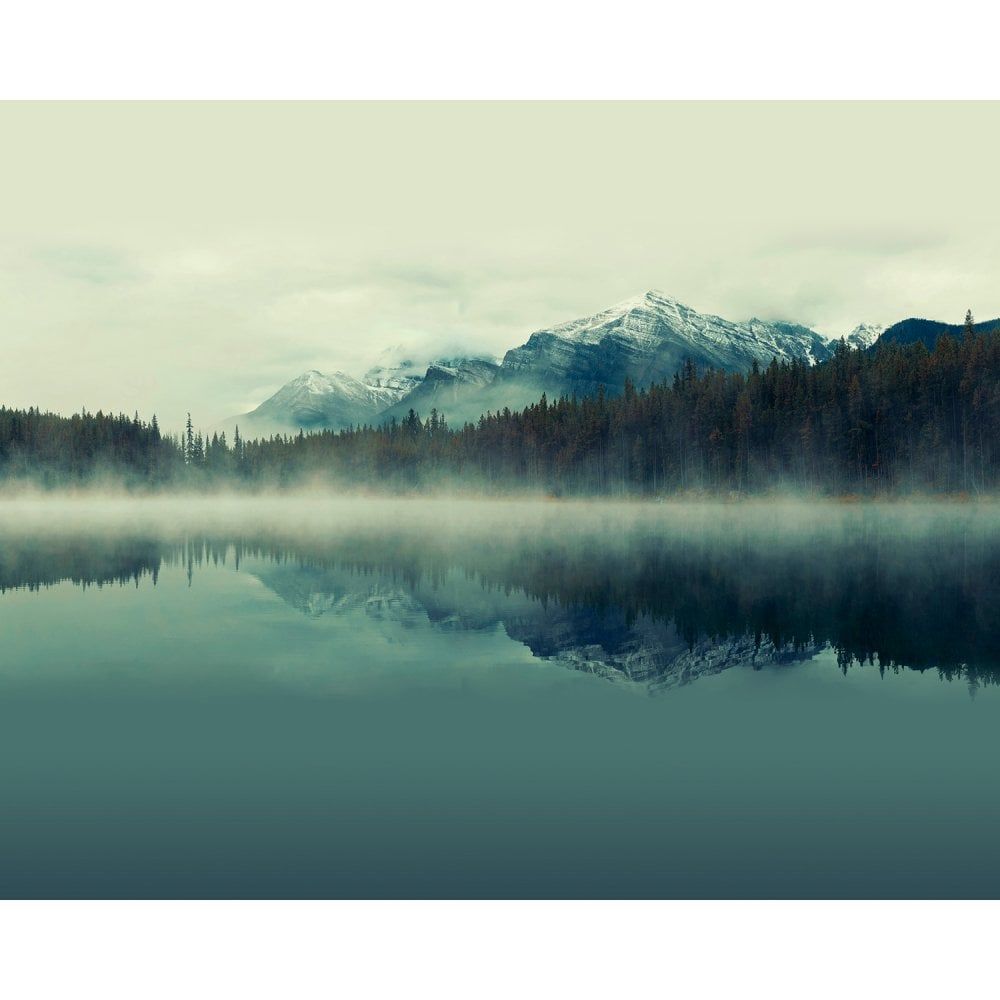 Origin Murals Misty Mountain Lake Ink Wall Mural | Wallpaper Shop