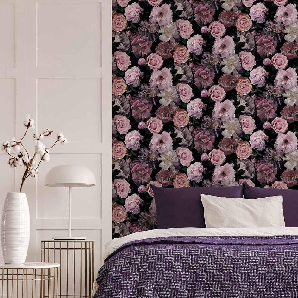 Drama Paradise Floral Wallpaper Black Pink Purple Graham And Brown
