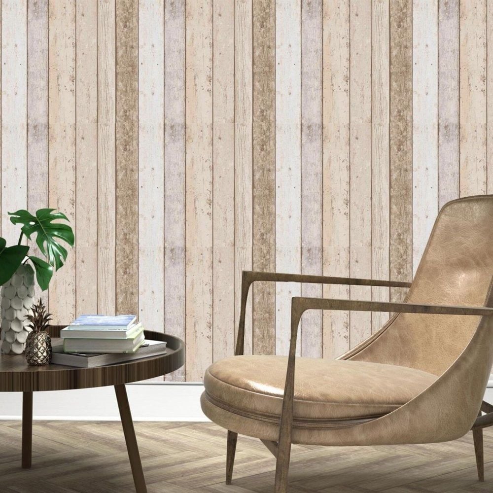 Distressed Wood Effect Wallpaper Rustic Wooden Floorboards Natural Log