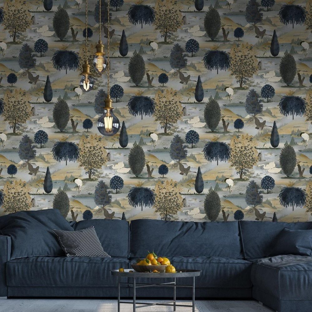 Swan Lake Wallpaper Orange Green | Wallpaper Shop