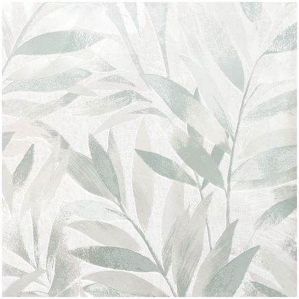 Metallic Leaf Wallpaper Sage Green Cream