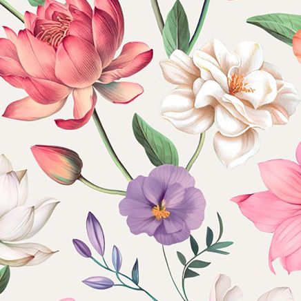 White Pink Orange Floral Wallpaper