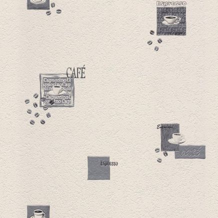 Blown Vinyl Coffee Wallpaper White & Silver Brown