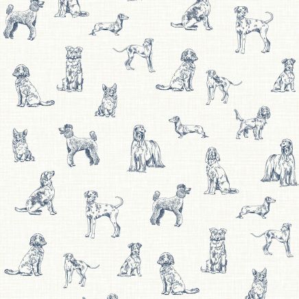 Sketched Dogs Cream & Blue Wallpaper
