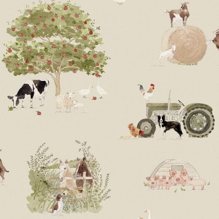 Farm Friends Hambleton Sage Wallpaper
