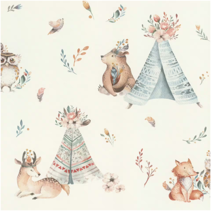 Beige/Blue Woodlands & Animals Wallpaper