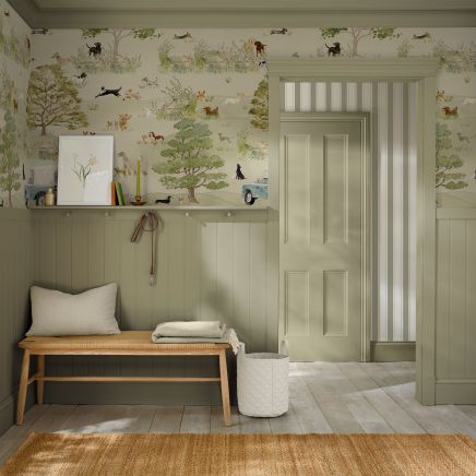 Dog Walking Hambleton Sage Full Wall Mural