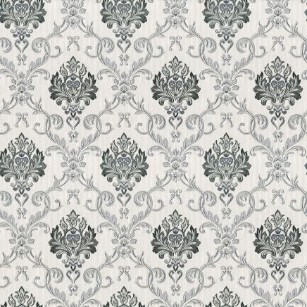 DISCONTINUED Duplex Damask Wallpaper Debona Grey Silver