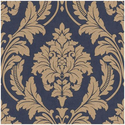 Navy Gold Damask Wallpaper