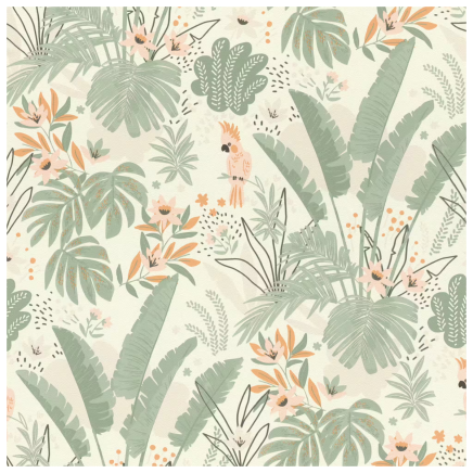 Tropical Fauna Wallpaper Sage Pink
