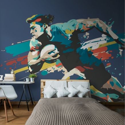 Rugby Player In Graphic Style Wall Mural