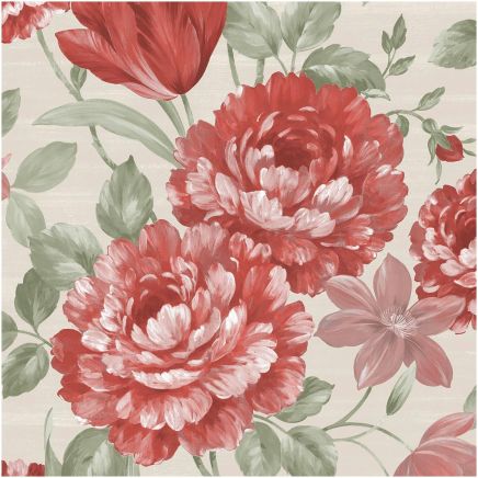 Fayre Floral Red Cream Wallpaper