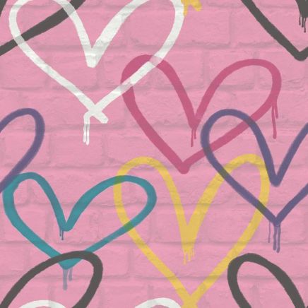 Girls Pink Graffiti Hearts Wallpaper