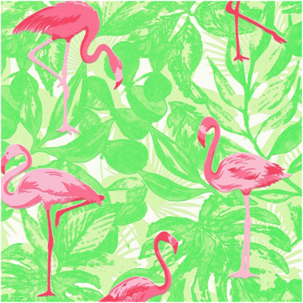 Bright Green & Pink Flamingos Wallpaper