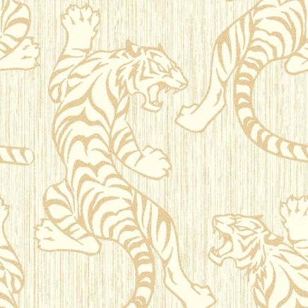 Tiger Wallpaper Animal Print Glitter Metallic Shiny Gold Cream