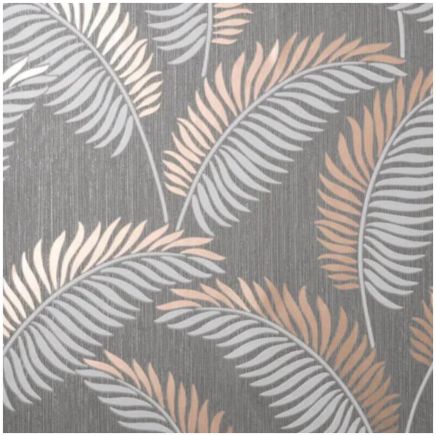 Cascade Leaf Grey Gold Wallpaper