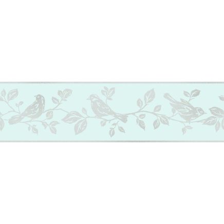 Glitz Shiny Glimmer Glitter Teal Silver Birds Leaf Wallpaper Border