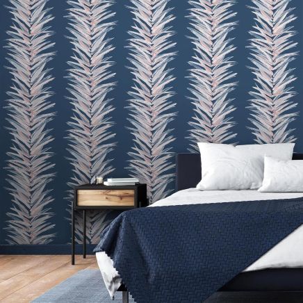 Dhara Large Leaf Navy Metallic Wallpaper