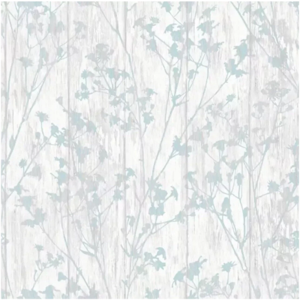 Wood Slat Floral Wallpaper Duck Egg Grey