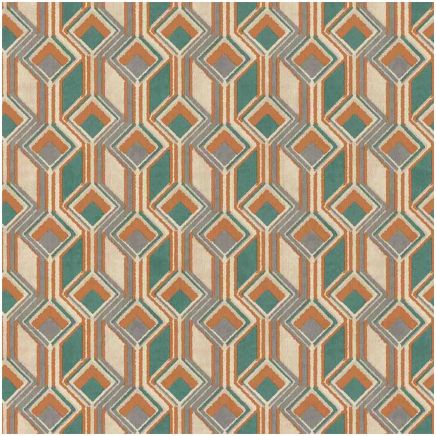 Ikat Green Orange Geometric Wallpaper
