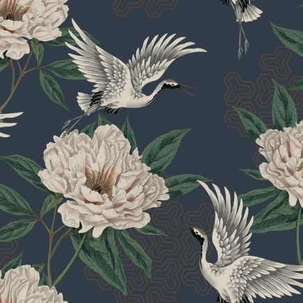 Flying Crane Metallic Wallpaper