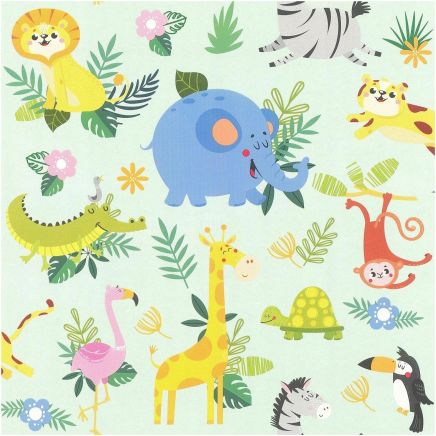 Kids Animal Mint Green Wallpaper