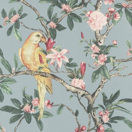Textured Floral Parrot Chinoiserie Mural Wallpaper