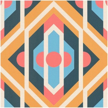 Retro Chic Geometric Buzz Wallpaper Navy Orange Blue