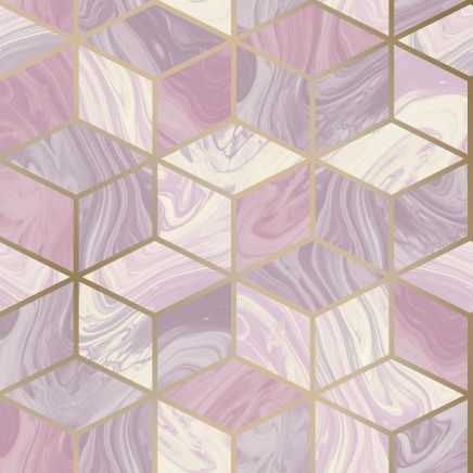 Marble Geo Squares Wallpaper Purple Pink Gold