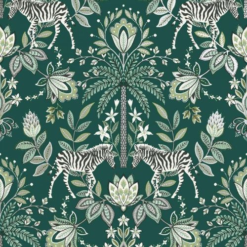 Zebra Safari Metallic Wallpaper Teal Green