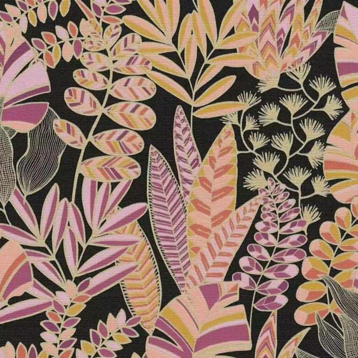 Antigua Tropical Floral Motif Wallpaper Pink Orange