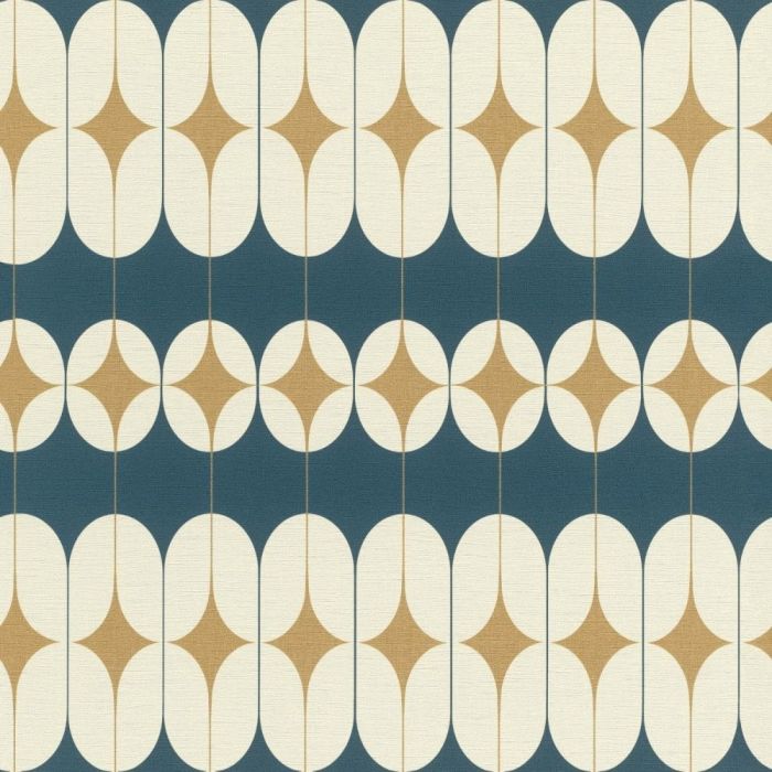 Studio Onszelf Abstract Art Wallpaper Petrol Blue Gold Cream