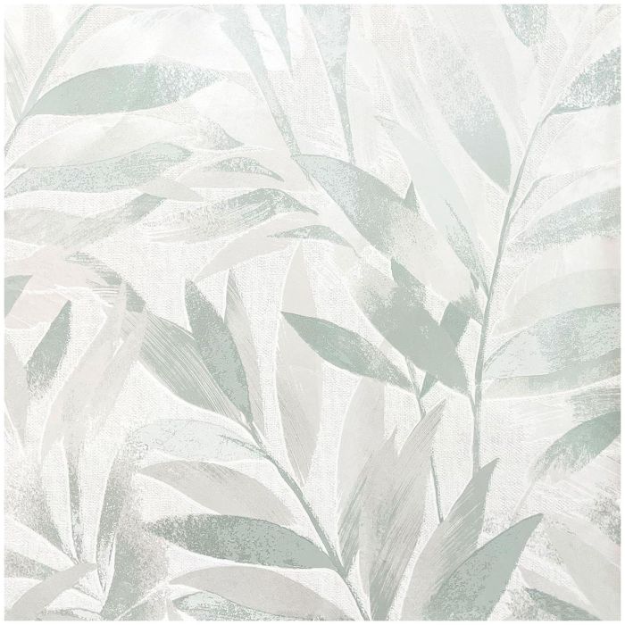 Metallic Leaf Wallpaper Sage Green Cream