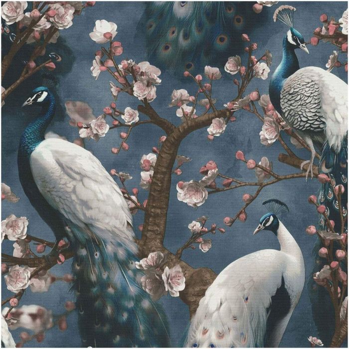 Play Of Light Peacocks Wallpaper Blue