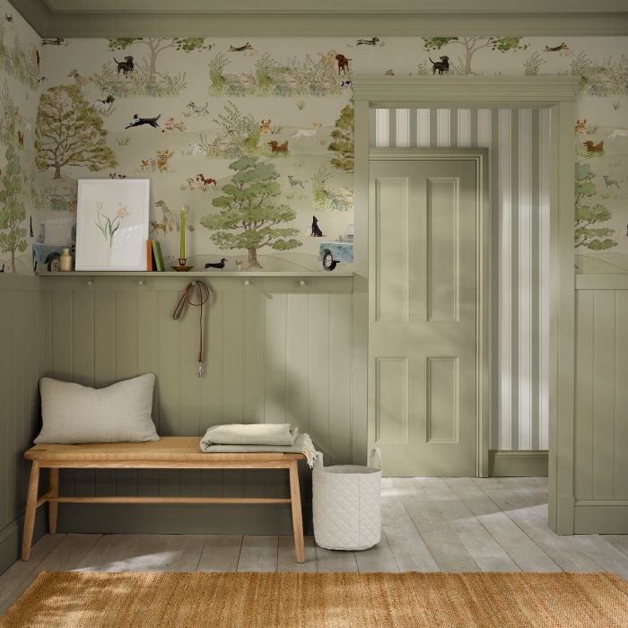 Dog Walking Hambleton Sage Full Wall Mural