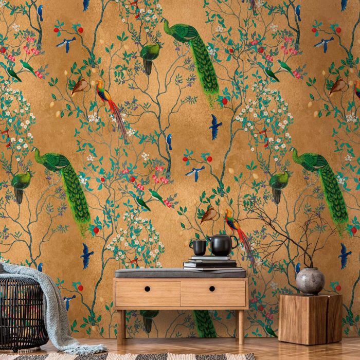 Gold Peacock Wall Mural