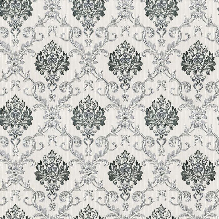 DISCONTINUED Duplex Damask Wallpaper Debona Grey Silver