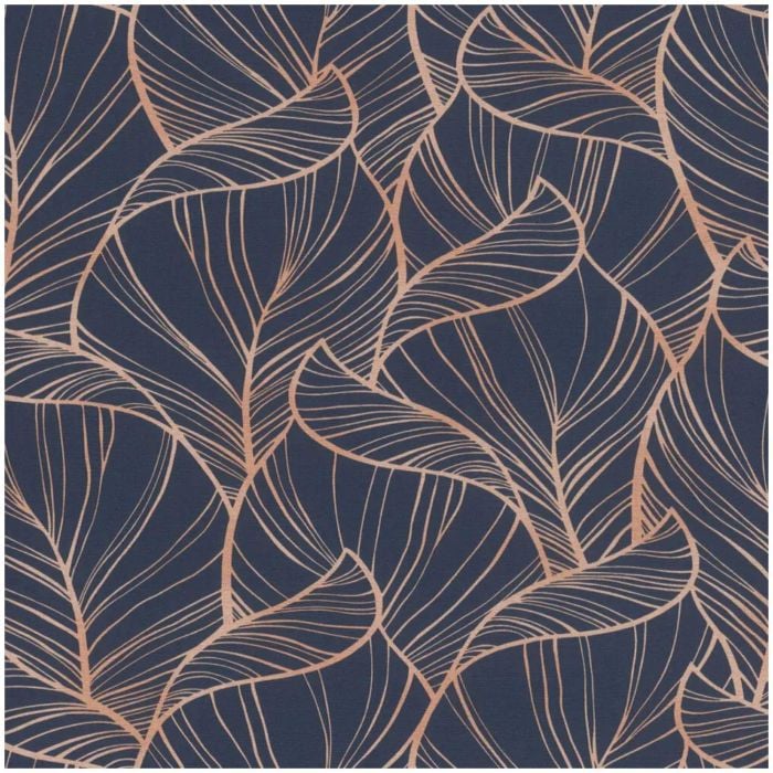 Rhapsody Navy Blue Leaves Paste The Wall Wallpaper