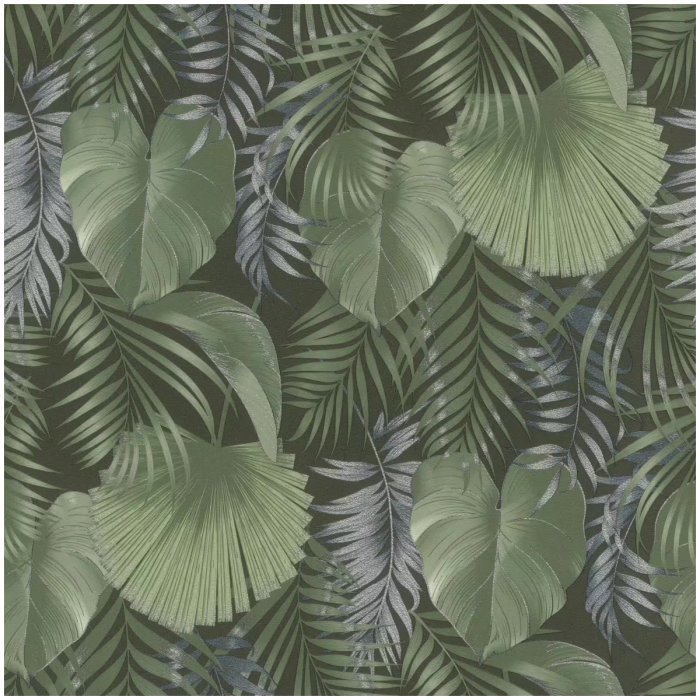 Woven Leaves Wallpaper Green Silver