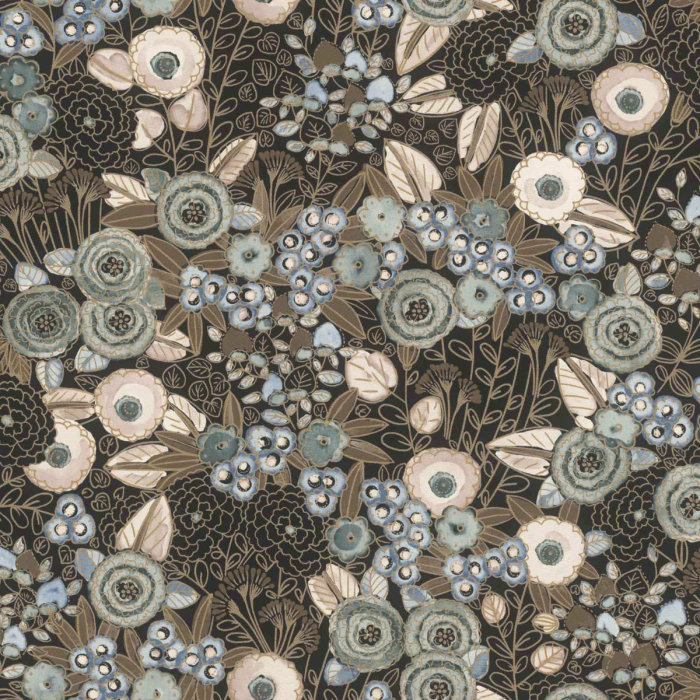 Modern Floral Wallpaper Black Gold