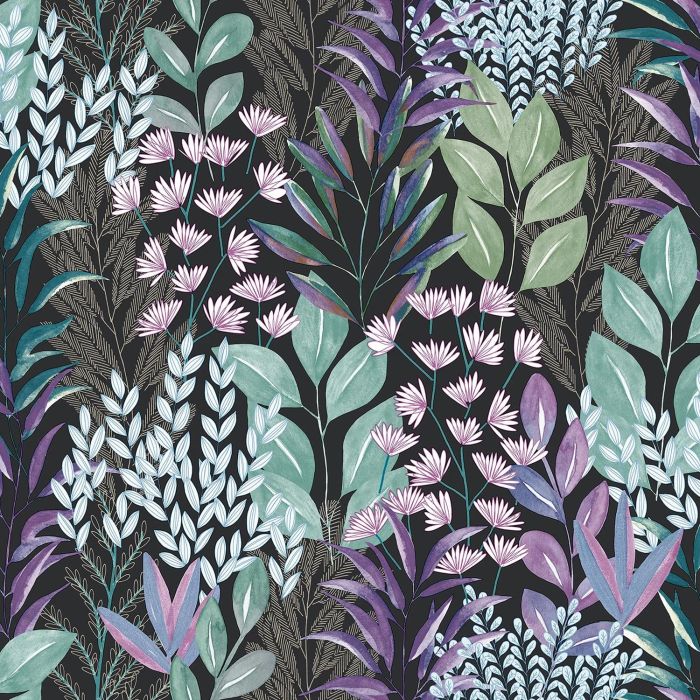 Black Purple Leaf Floral Wallpaper