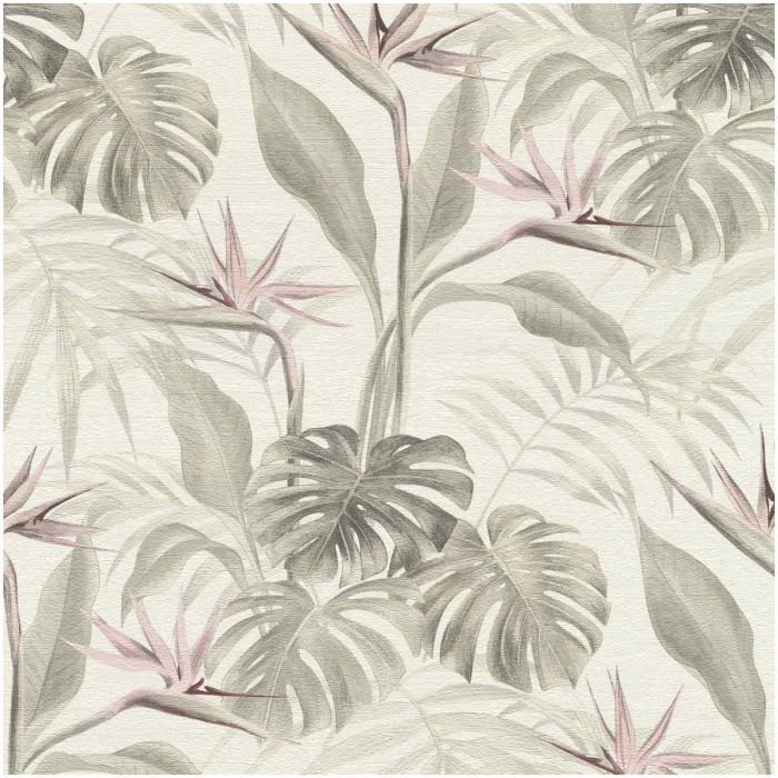 White Grey Pink Tropical Wallpaper