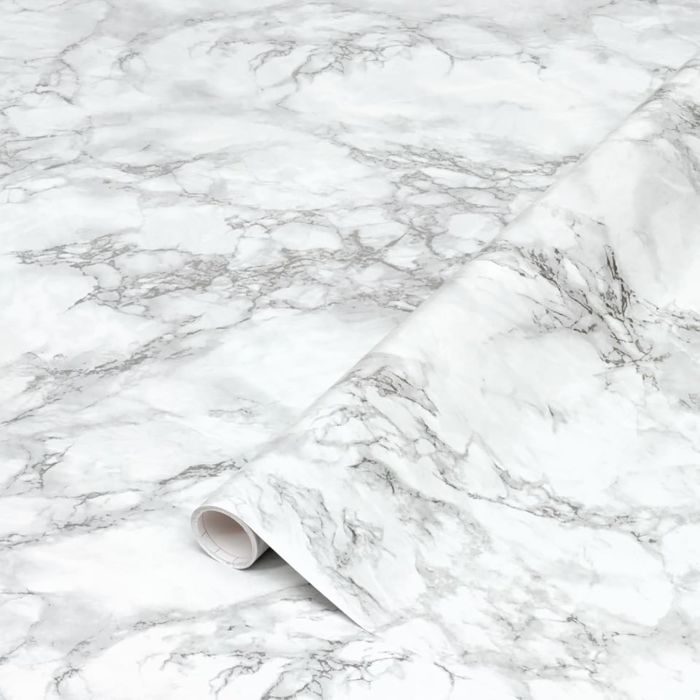 Sticky Back Plastic Vinyl White Silver Marble