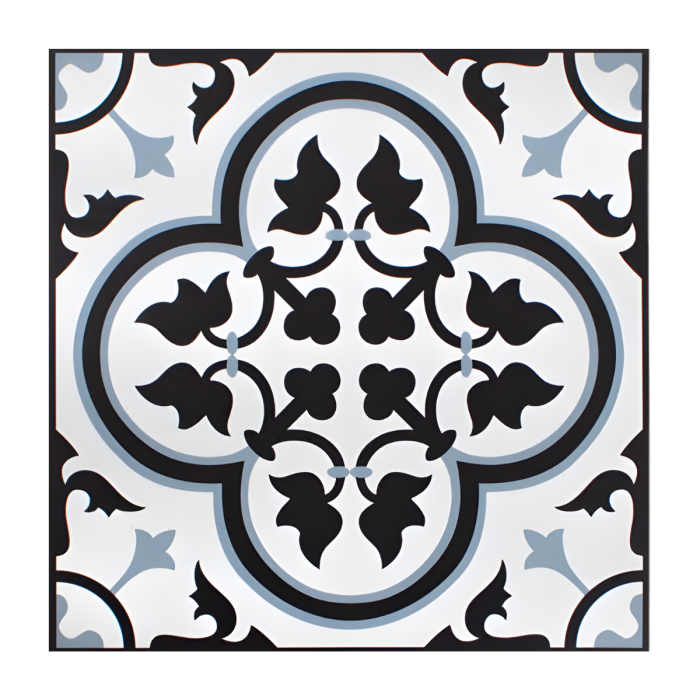Azure Mediterranean Dark Navy Light Blue Damask Design Floor Tiles